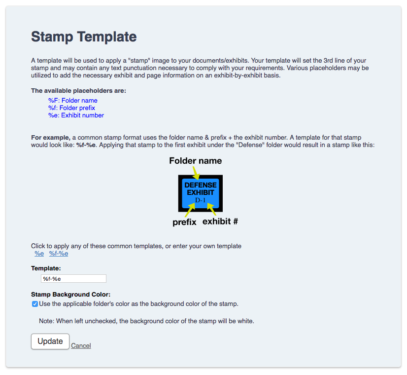 Example exhibit stamp showing folder name, prefix, and exhibit number