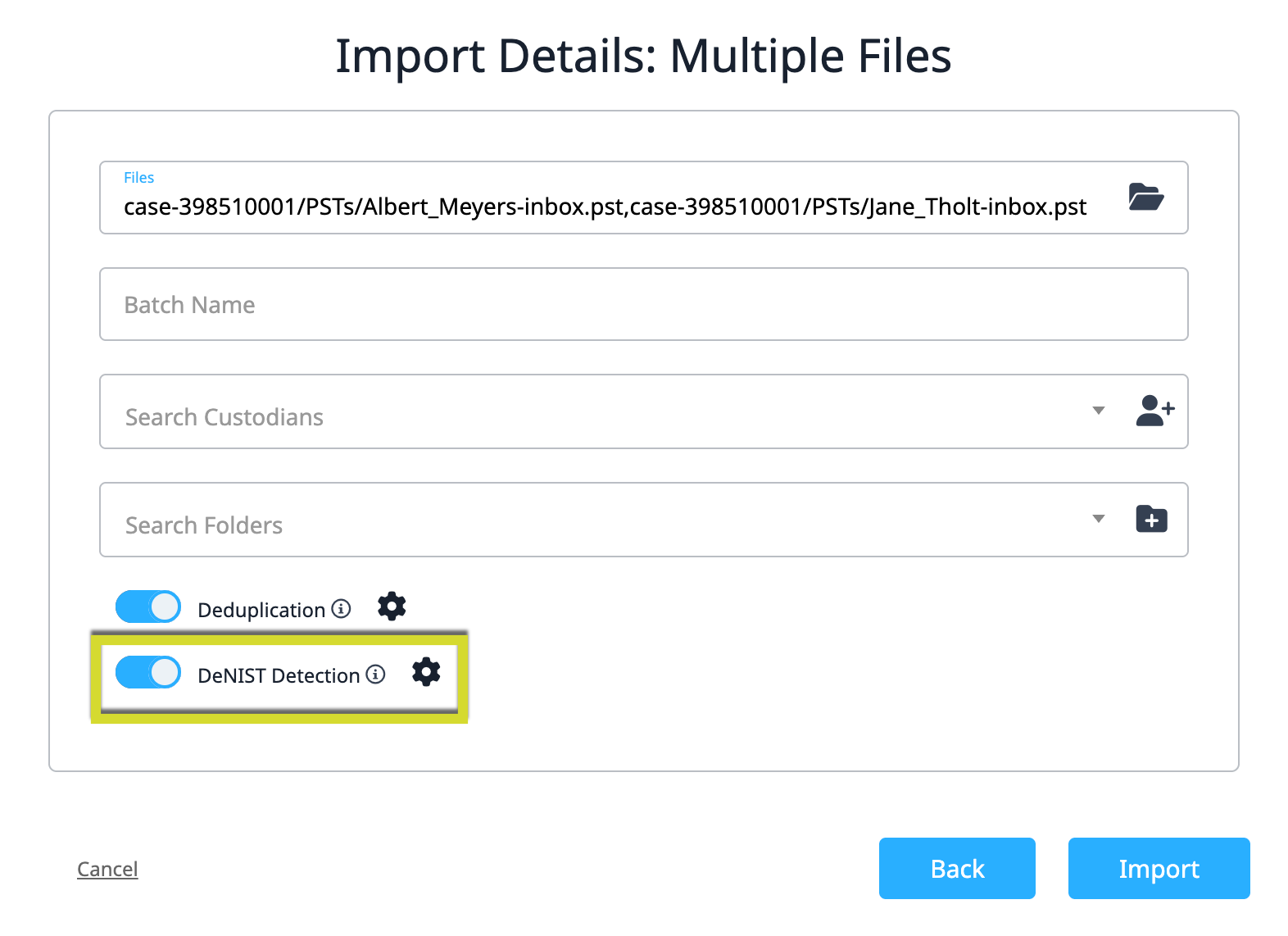 NextGen Import Details DeNIST settings